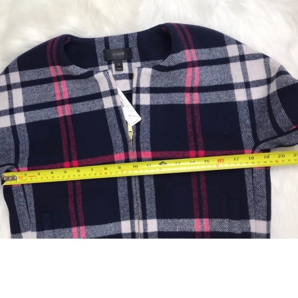 J. Crew Navy Plaid Wool Bomber Jacket with Pink Accents - Picture 5 of 8